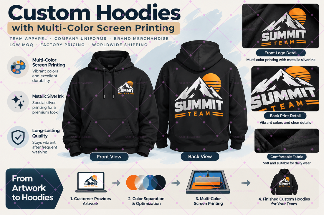 Custom Hoodies with Multi-Color Screen Printing