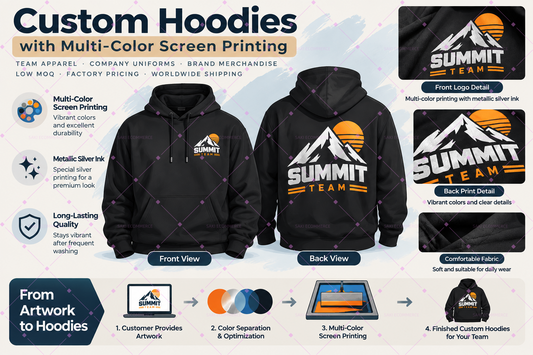 Custom Hoodies with Multi-Color Screen Printing