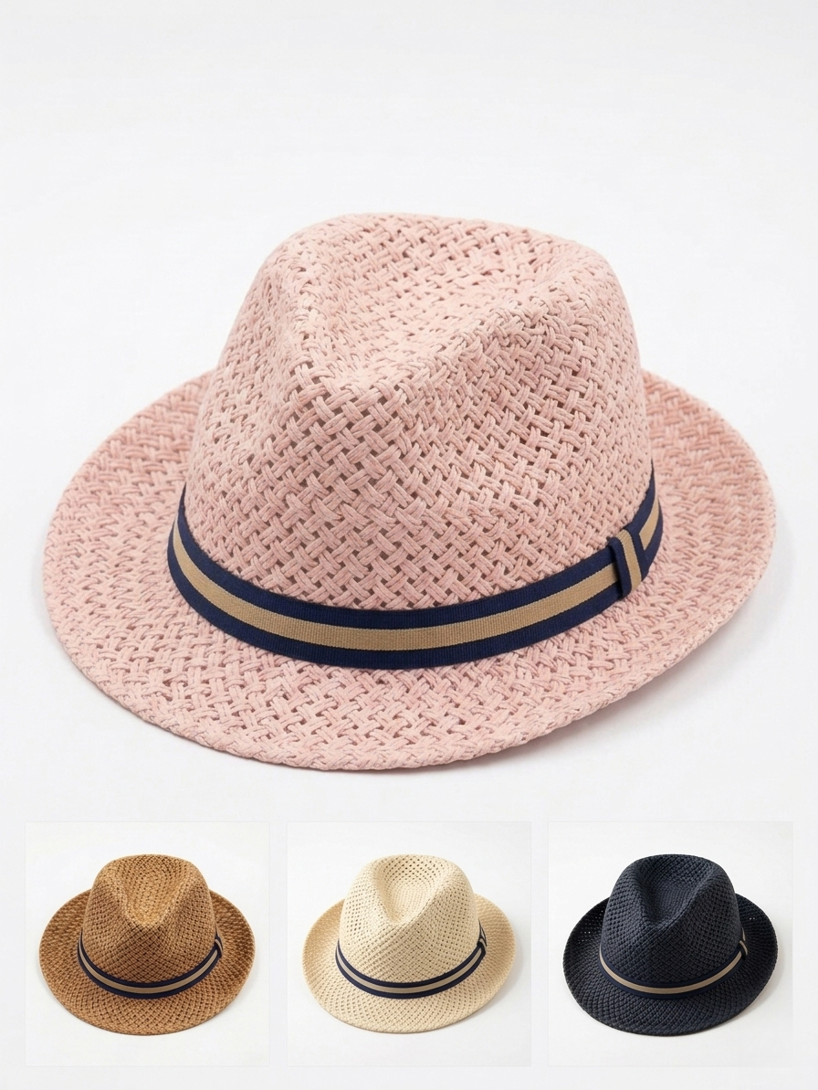 Crochet Diamond-Lace Hollow-Out Straw Trilby Sun Hat