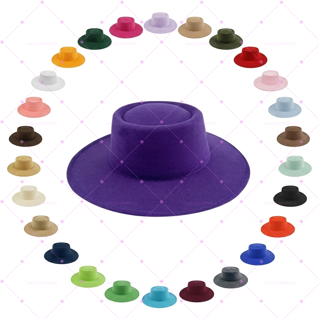 Premium Wide-Brim Felt Pork Pie Hat | Classic Unisex Boater Style