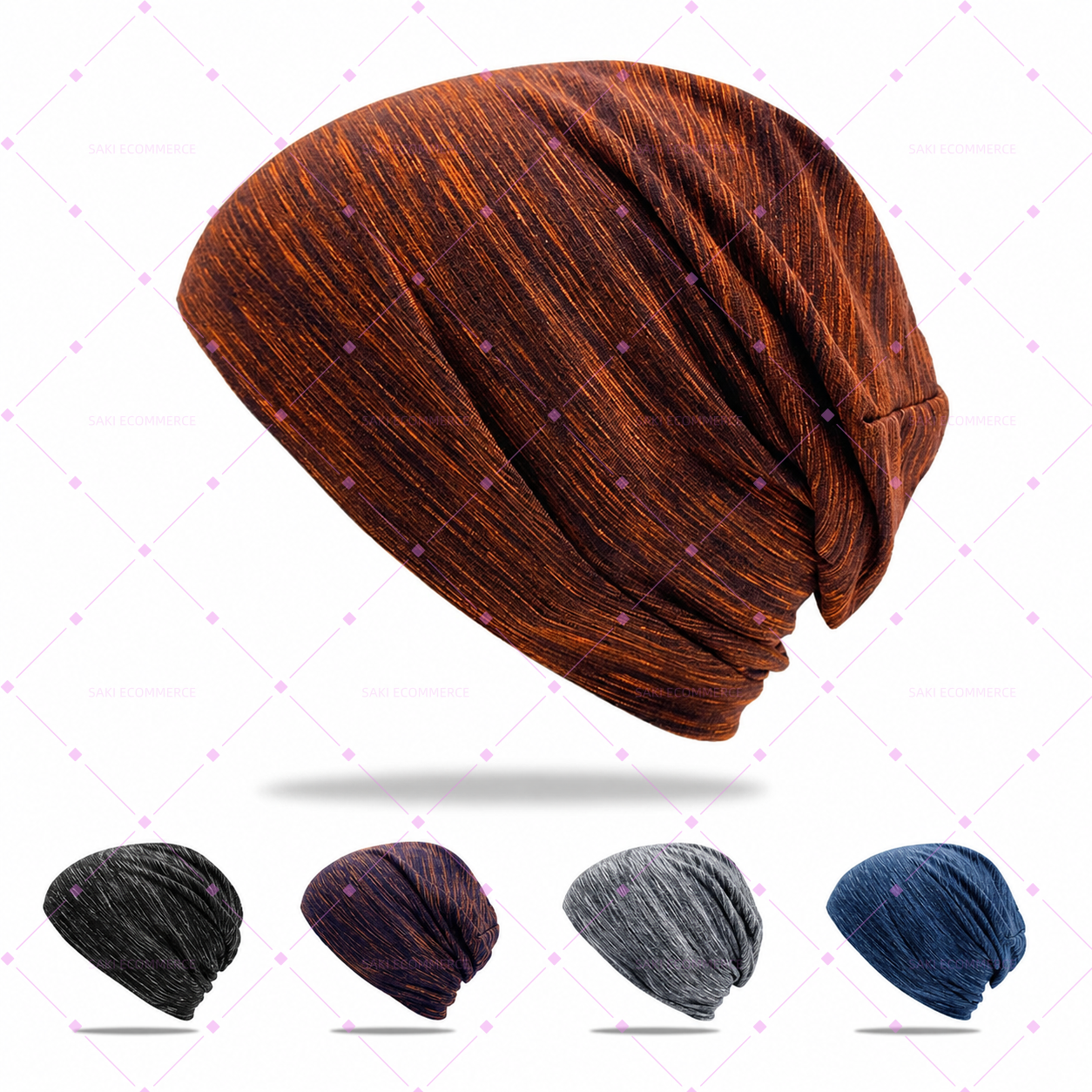 Slouchy Heather Knit Beanie Hat for Men Women Lightweight Stretch Skull Cap