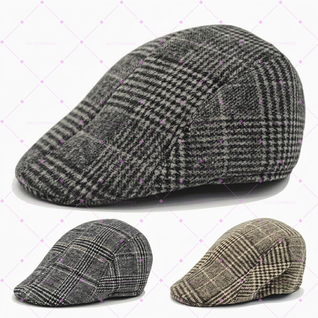 Unisex Vintage Plaid Flat Cap – Classic Newsboy Style, Cotton-Polyester Blend